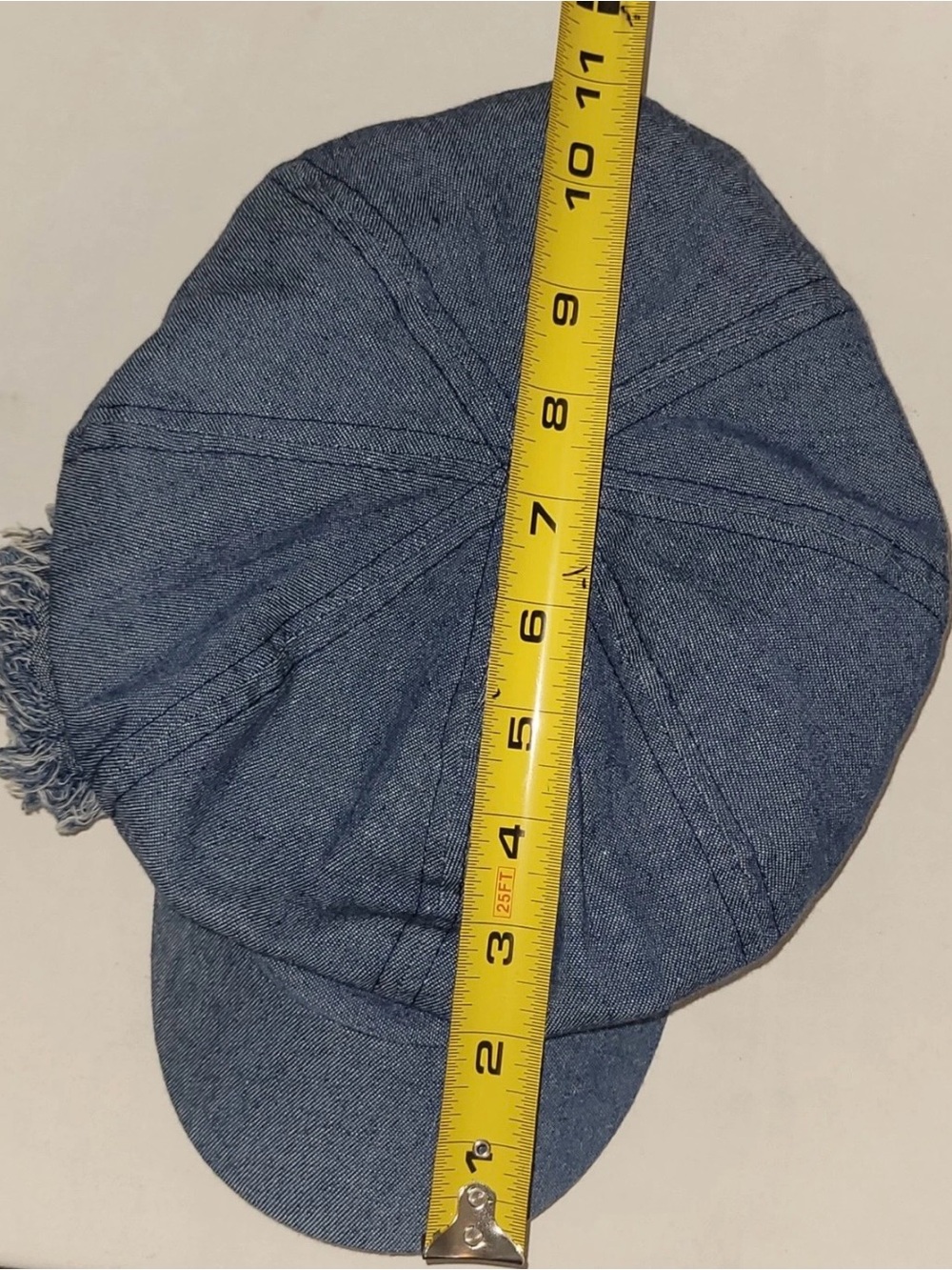 Women's Denim Newsboy Cap Distressed Flower Blue Cotton Elastic Back Hat Y2K - Picture 9 of 11